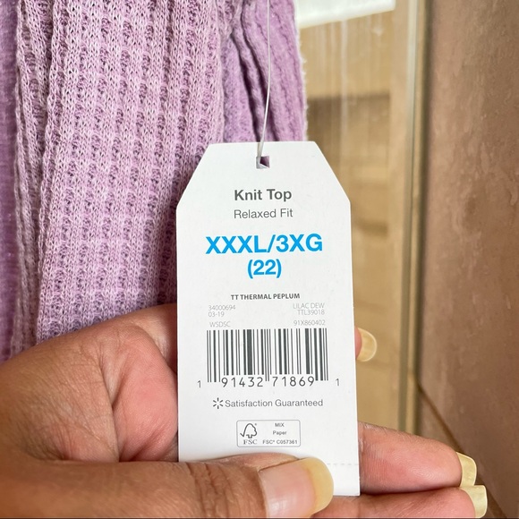 Time and Tru purple peplum ruffle long sleeve knit top size XXXL - Picture 12 of 12